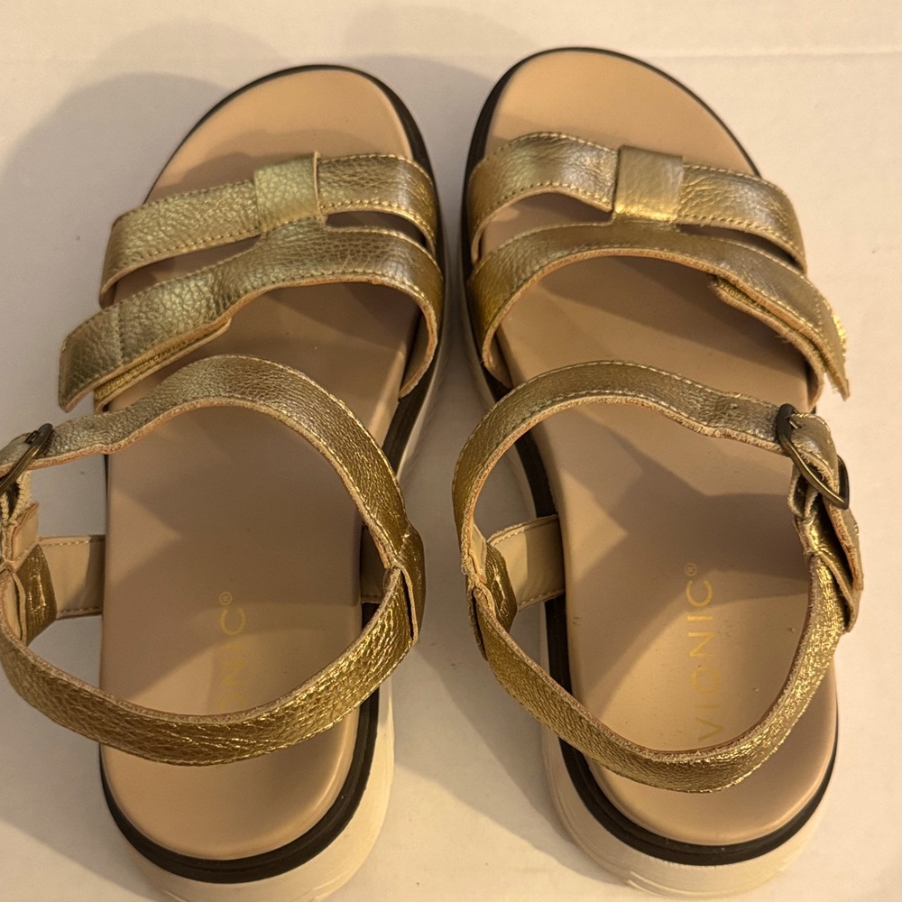Vionic Metallic Gold Leather Strappy Sandals - Picture 2 of 5